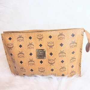 MCM Visetos Vintage Cognac Monogram Clutch/Bag Top Zip Made In Germany